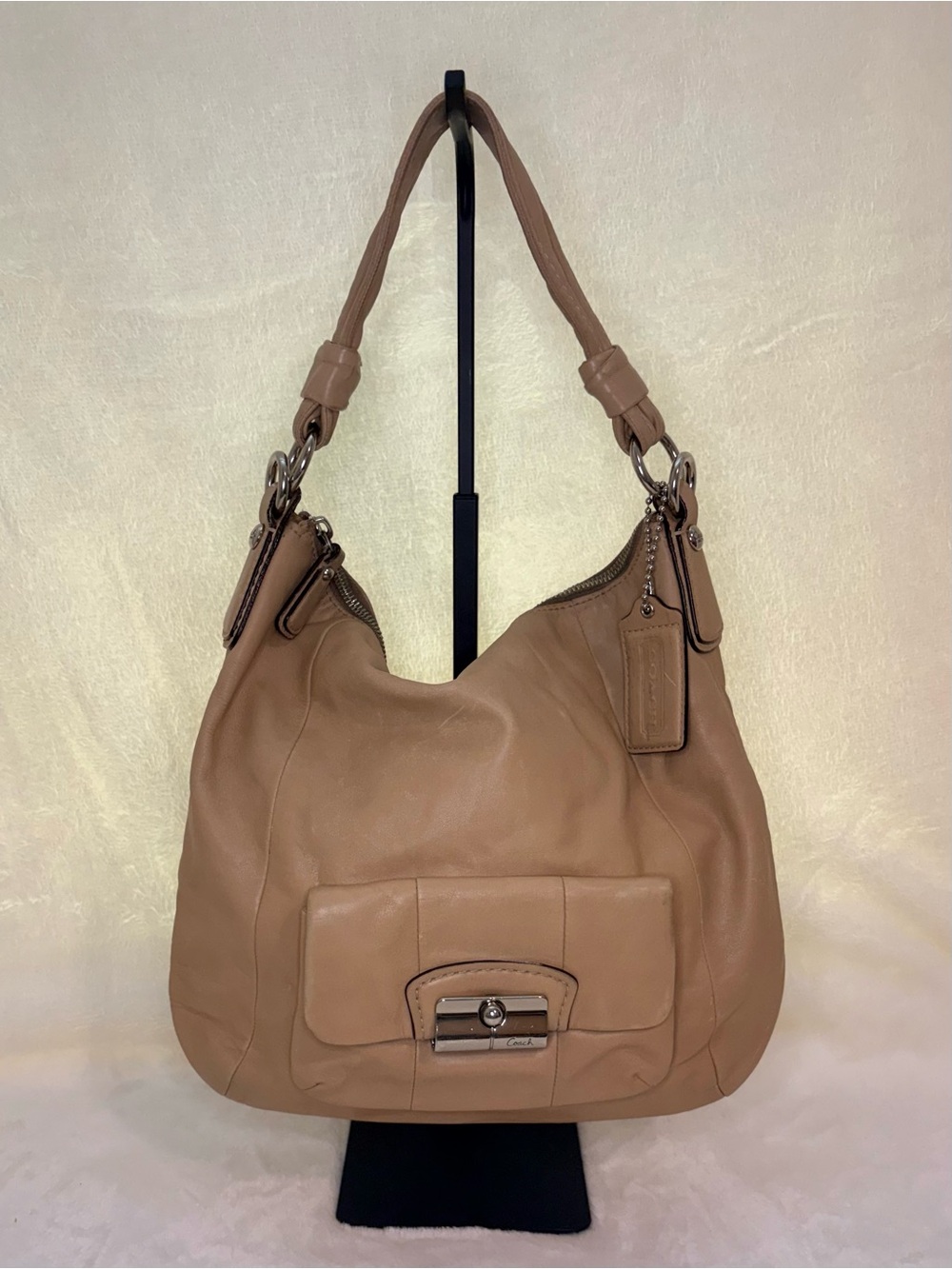Coach Taupe Leather Shoulder Hobo Bag